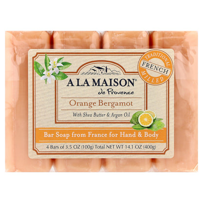 A La Maison de Provence, Hand & Body Bar Soap, Orange Bergamot, 4 Bars, 3.5 oz (100 g) Each