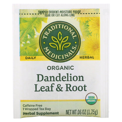 Traditional Medicinals, Herbal Teas, Organic Dandelion Leaf & Root Tea, Caffeine Free, 16 Wrapped Tea Bags, 0.99 oz (28 g)