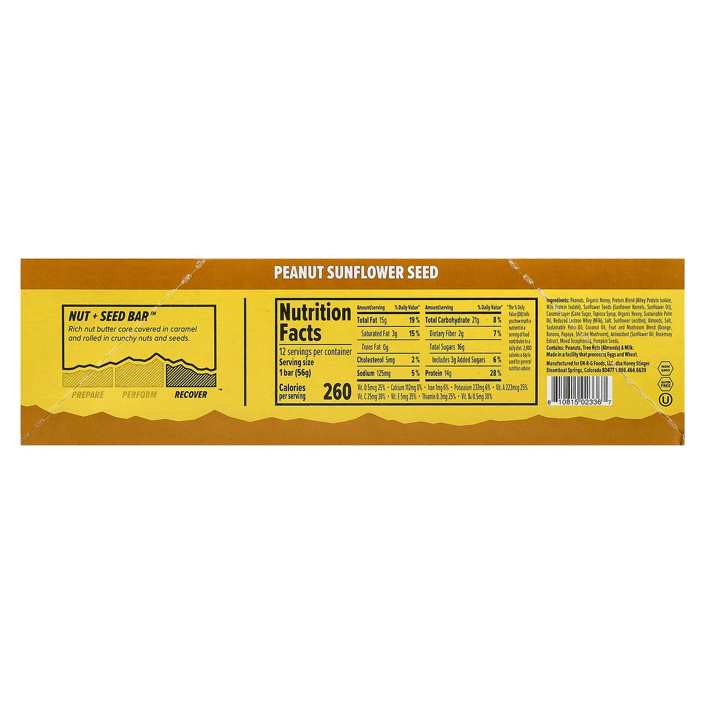 Honey Stinger, Nut + Seed Bar™, Peanut Sunflower Seed, 12 Bars, 1.98 oz (56 g) Each