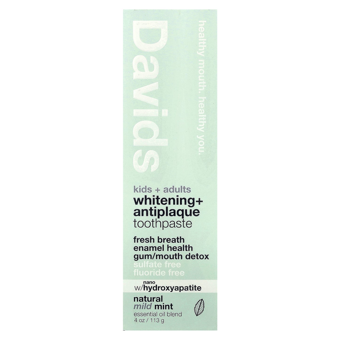 Davids, Kids + Adults Whitening + Antiplaque Toothpaste, Natural Mild Mint, 4 oz (113 g)