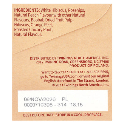 Twinings, Flavored Herbal Tea, Peach & Orange, Caffeine-Free, 20 Tea Bags, 1.76 oz (50 g)