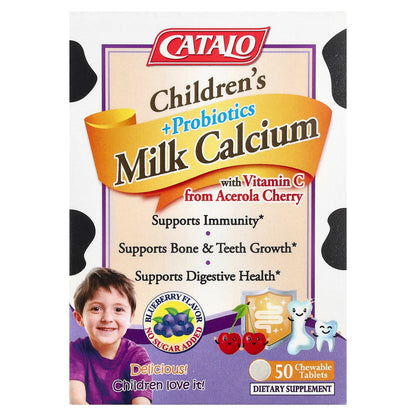 CATALO, Children's Milk Calcium + Probiotics with Vitamin C , 50 Chewable Tablets