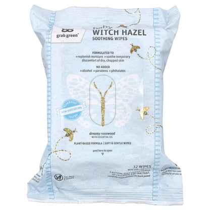 Grab Green, Baby Witch Hazel Soothing Wipes, Dreamy Rosewood, 32 Wipes