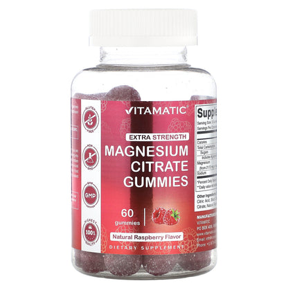Vitamatic, Magnesium Citrate Gummies, Natural Raspberry, 60 Gummies