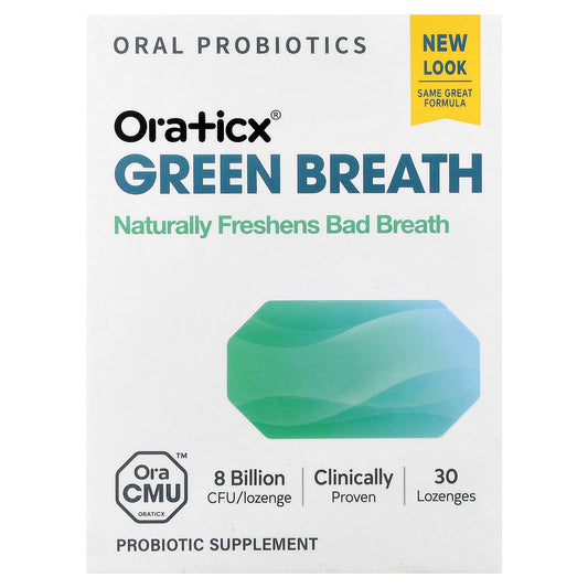 Oraticx, Green Breath, Probiotic Supplement, Mint, 8 Billion CFU, 30 Lozenges