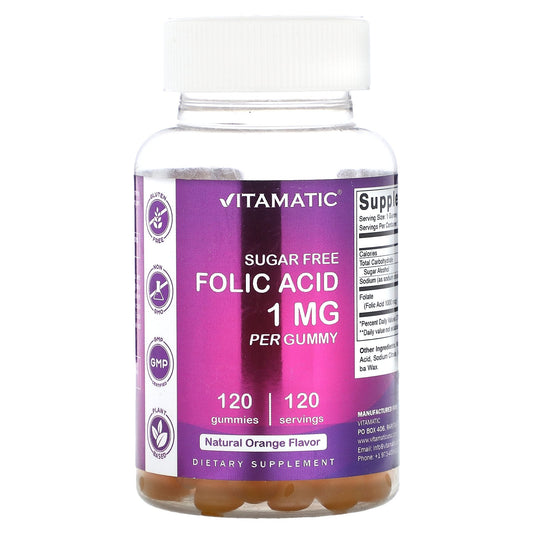 Vitamatic, Sugar Free Folic Acid, Natural Orange, 1 mg, 120 Gummies