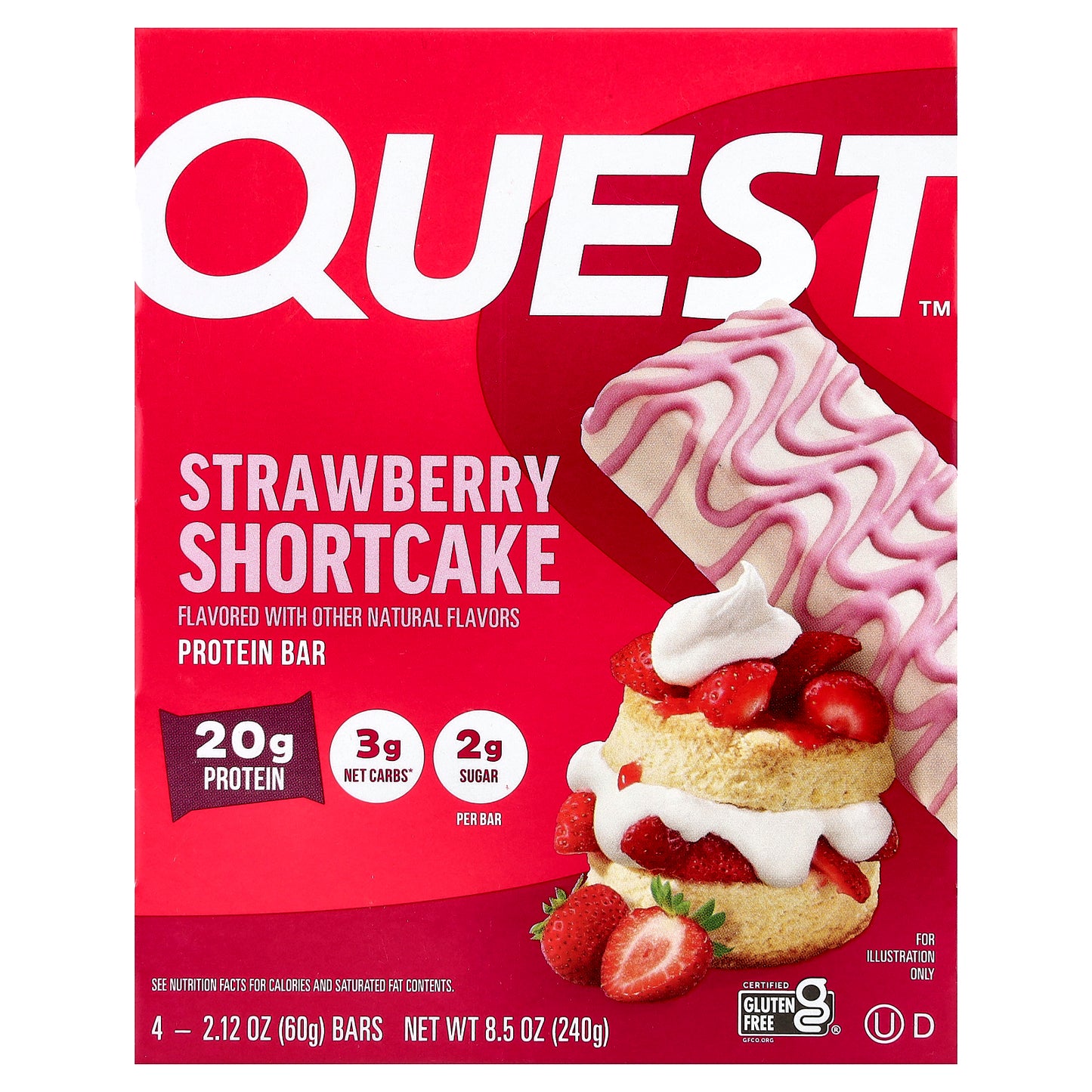 Quest Nutrition, Protein Bar, Strawberry Shortcake, 4 Bars, 2.12 oz (60 g) Each