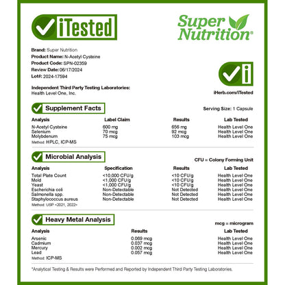 Super Nutrition, N-Acetyl Cysteine, 600 mg, 120 Veggie Capsules