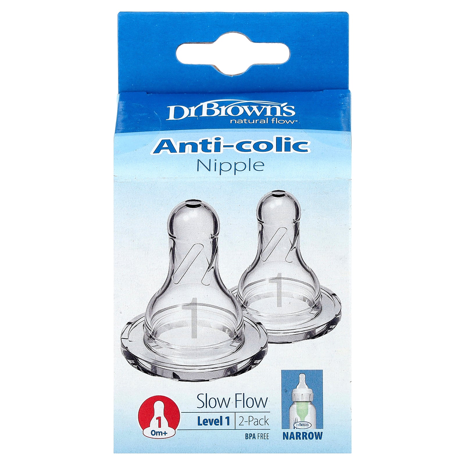 Dr. Brown's, Natural Flow®, Anti-colic Nipple,  0 Months +, Slow Flow, 2 Pack