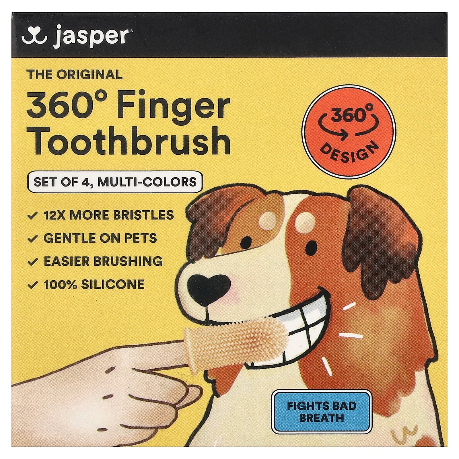 Jasper, 360°  Finger Toothbrush, Multi-Colors, 4 Toothbrushes