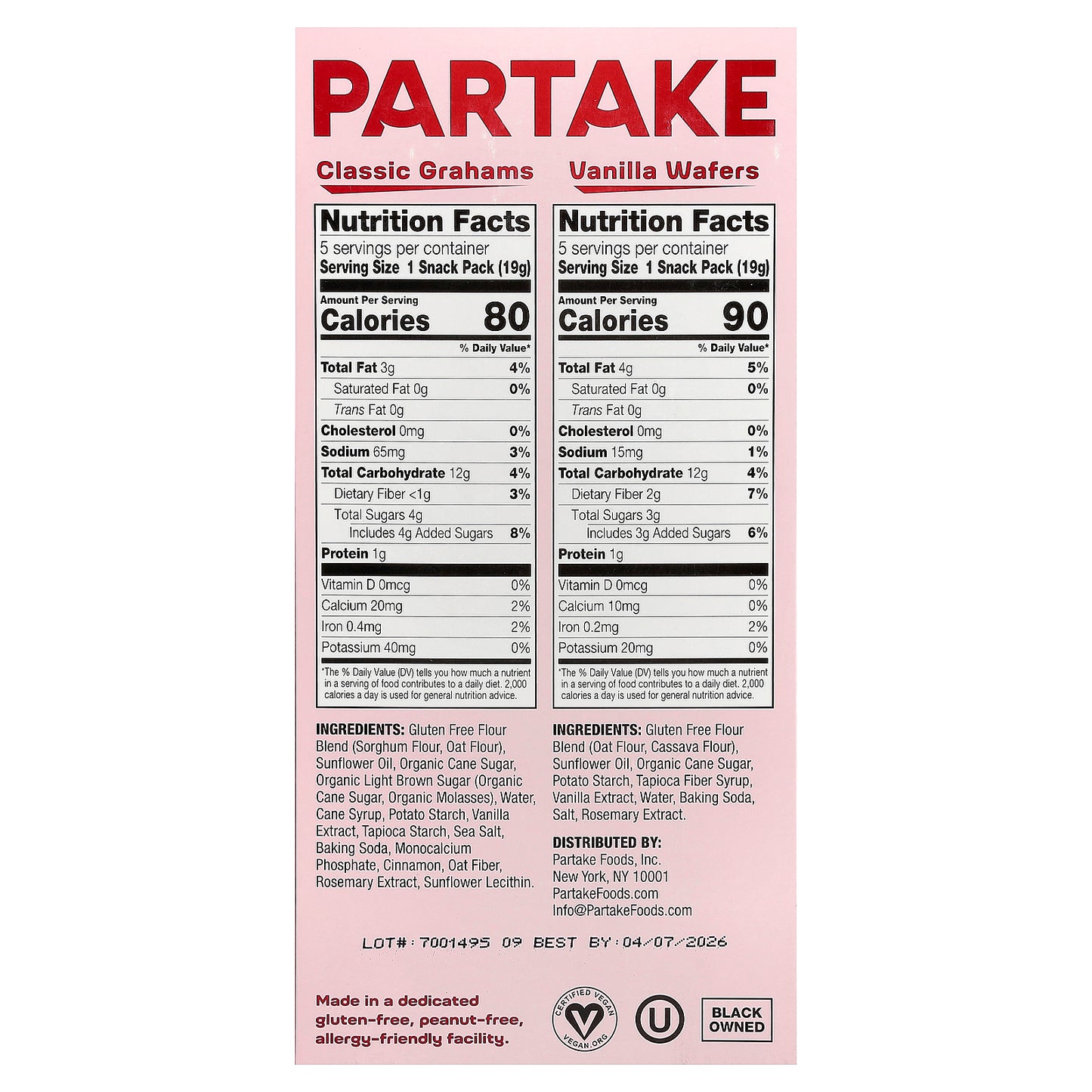 Partake, Mini Vanilla Wafers & Classic Grahams, 10 Snack Packs, 0.67 oz (19 g) Each