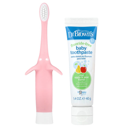 Dr. Brown's, Infant to Toddler Toothbrush Set, 0-3 Years, Pink, Apple Pear, 2 Piece Set