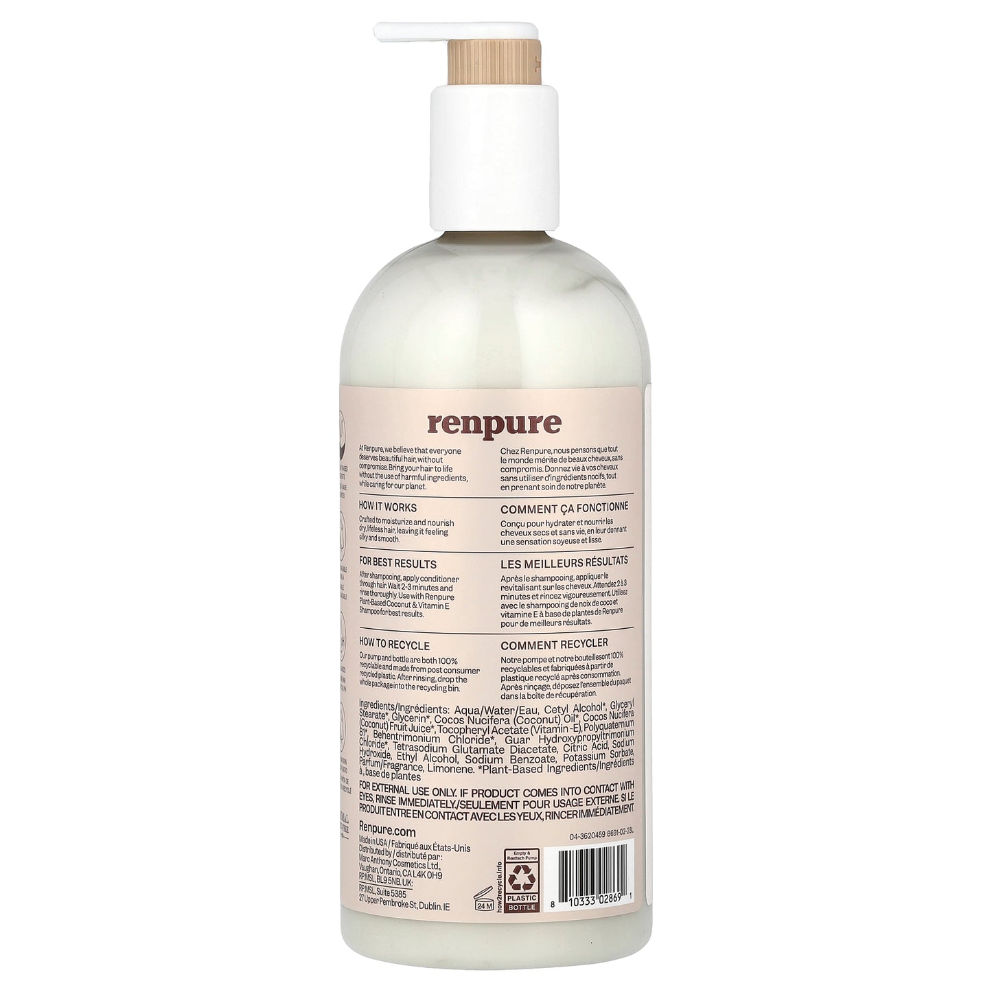 Renpure, Plant-Based Conditioner, Coconut & Vitamin E , 24 fl oz (710 ml)