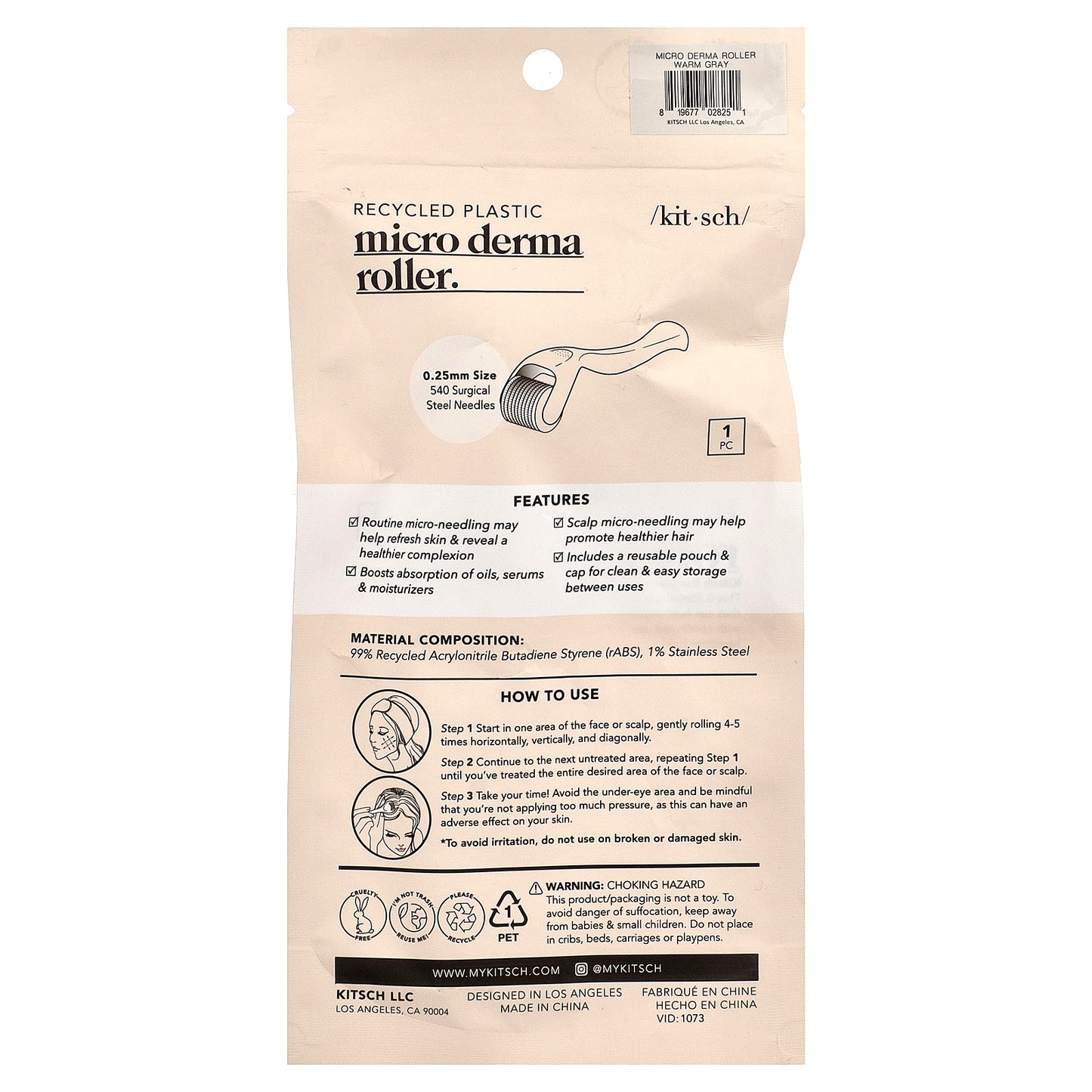 Kitsch, Micro Derma Roller, Warm Gray, 1 Count