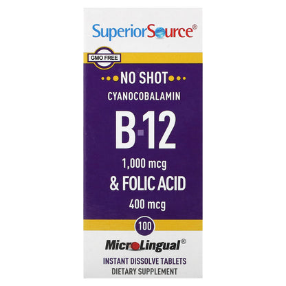 Superior Source, Cyanocobalamin B-12 & Folic Acid, 100 MicroLingual Instant Dissolve Tablets