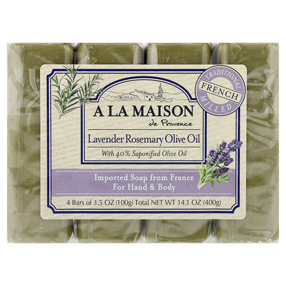 A La Maison de Provence, Hand & Body Bar Soap, Lavender Rosemary Olive Oil, 4 Bars, 3.5 oz (100 g) Each