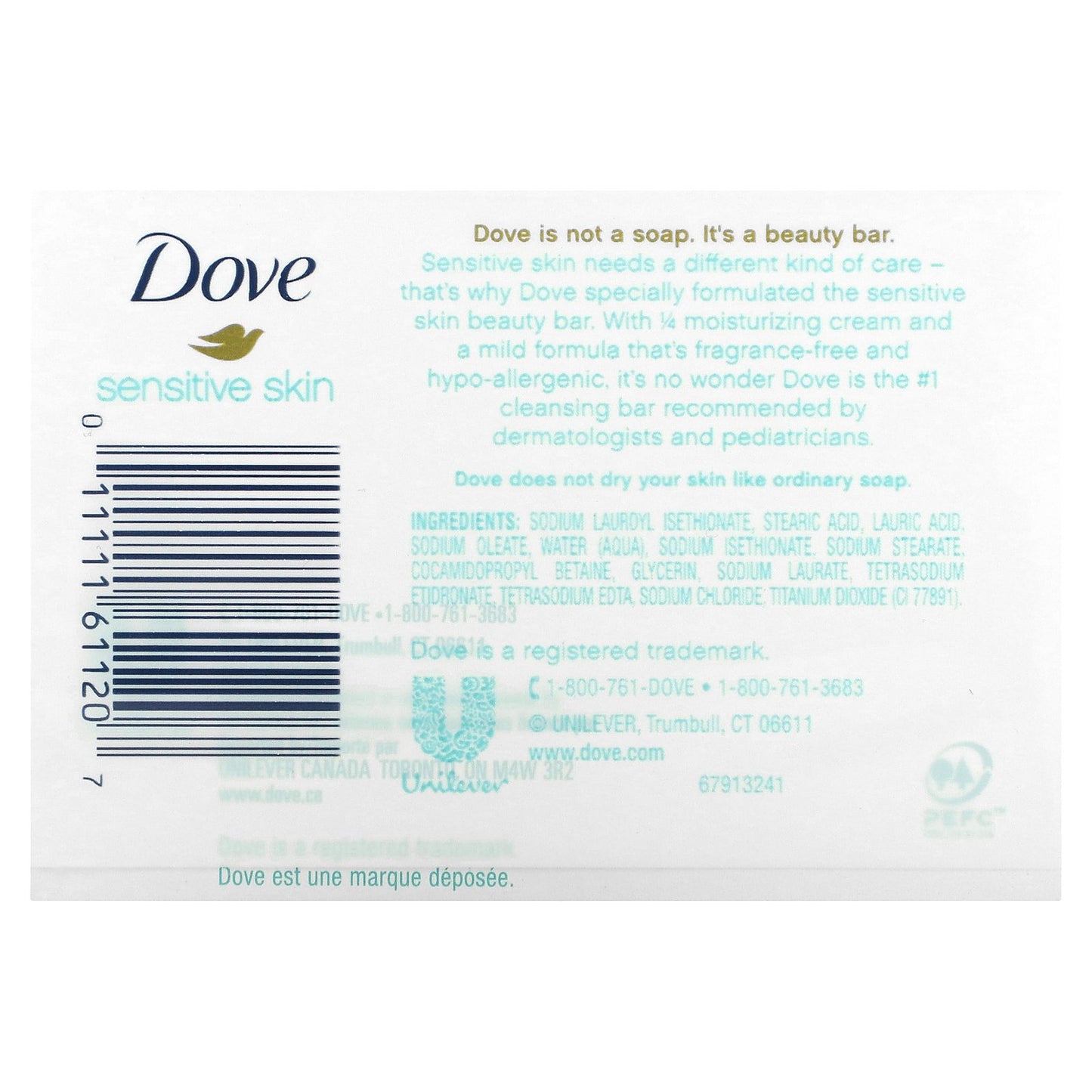 Dove, Beauty Bar Soap, Sensitive Skin, 2 Bars, 3.75 oz (106 g)