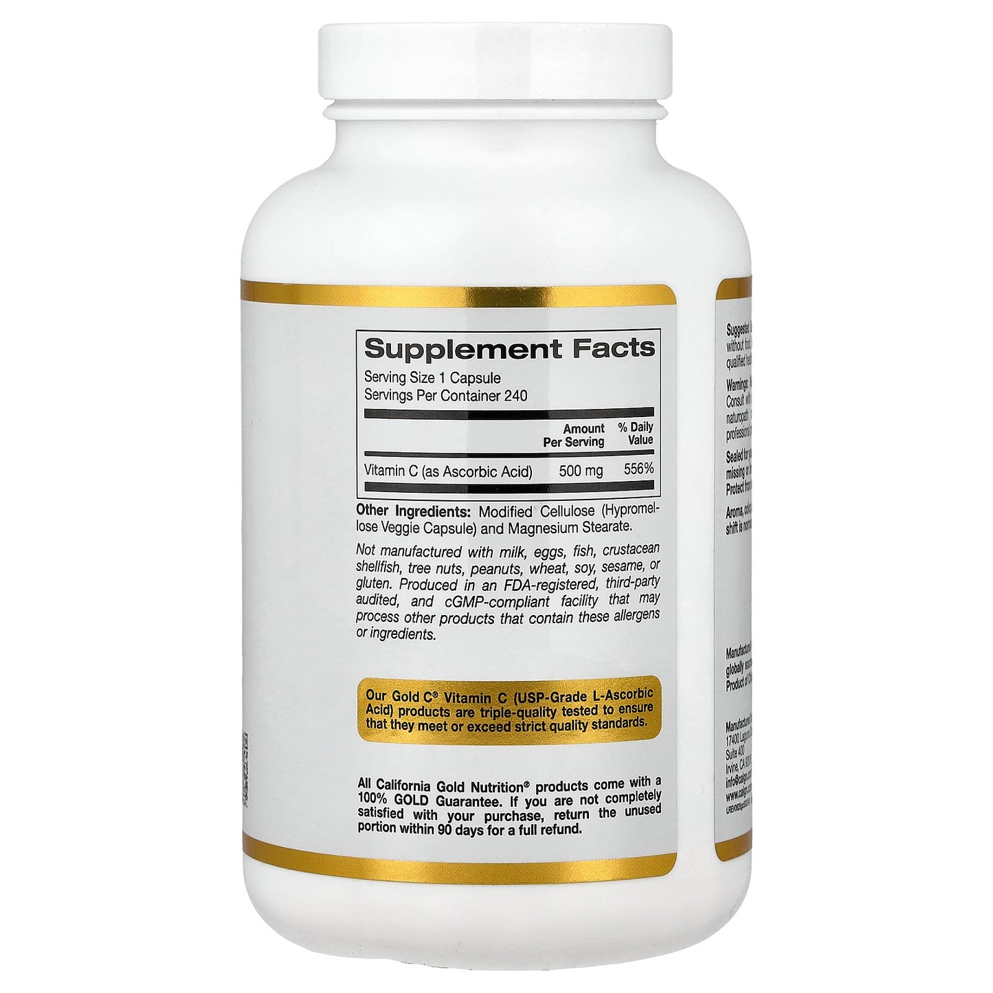 California Gold Nutrition, Gold C®, USP Grade Vitamin C, 500 mg, 240 Veggie Capsules