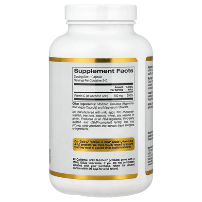 California Gold Nutrition, Gold C®, USP Grade Vitamin C, 500 mg, 240 Veggie Capsules