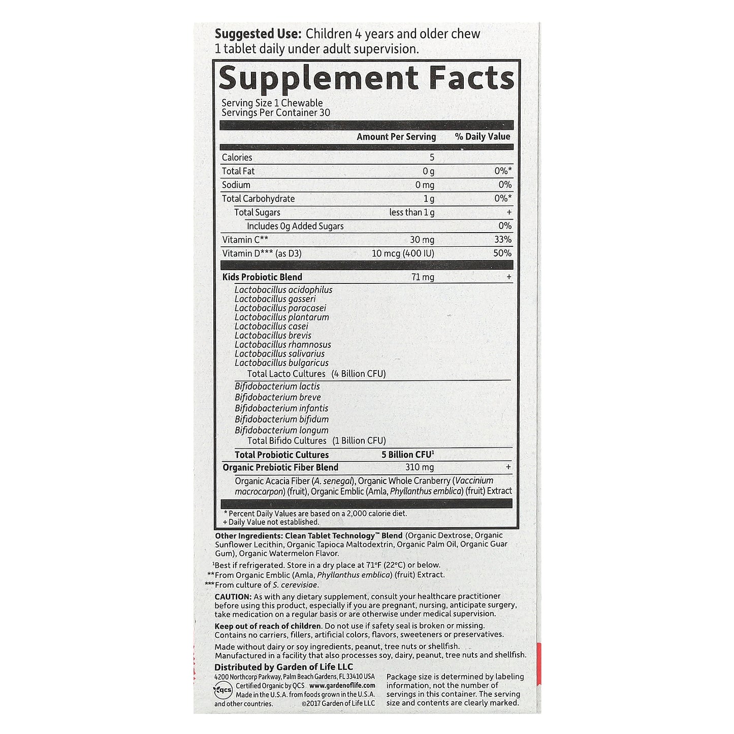Garden of Life, Organic Kids+, Probiotics + Vitamins C & D, Watermelon , 30 Yummy Chewables