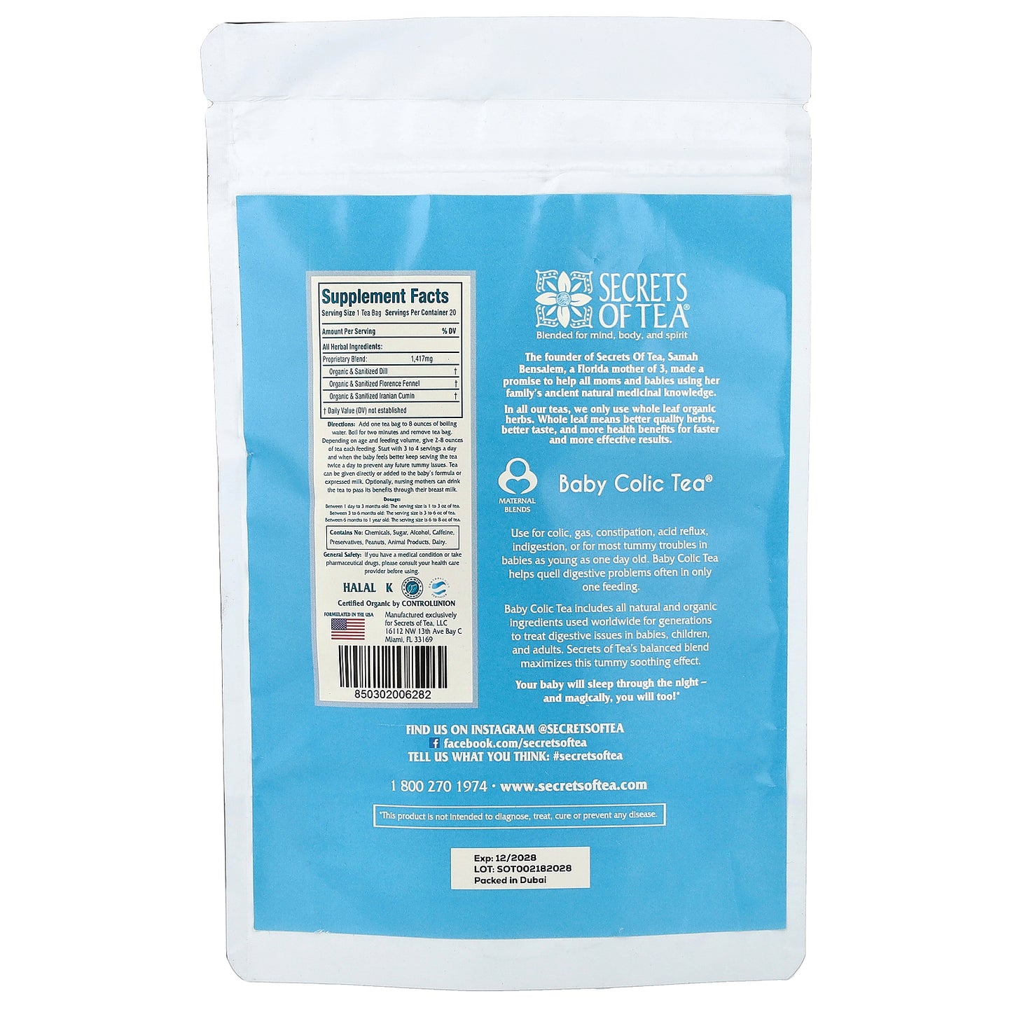 Secrets of Tea, Organic Baby Colic Tea®, Caffeine Free, 20 Unbleached Tea Bags, 1 oz (28 g)