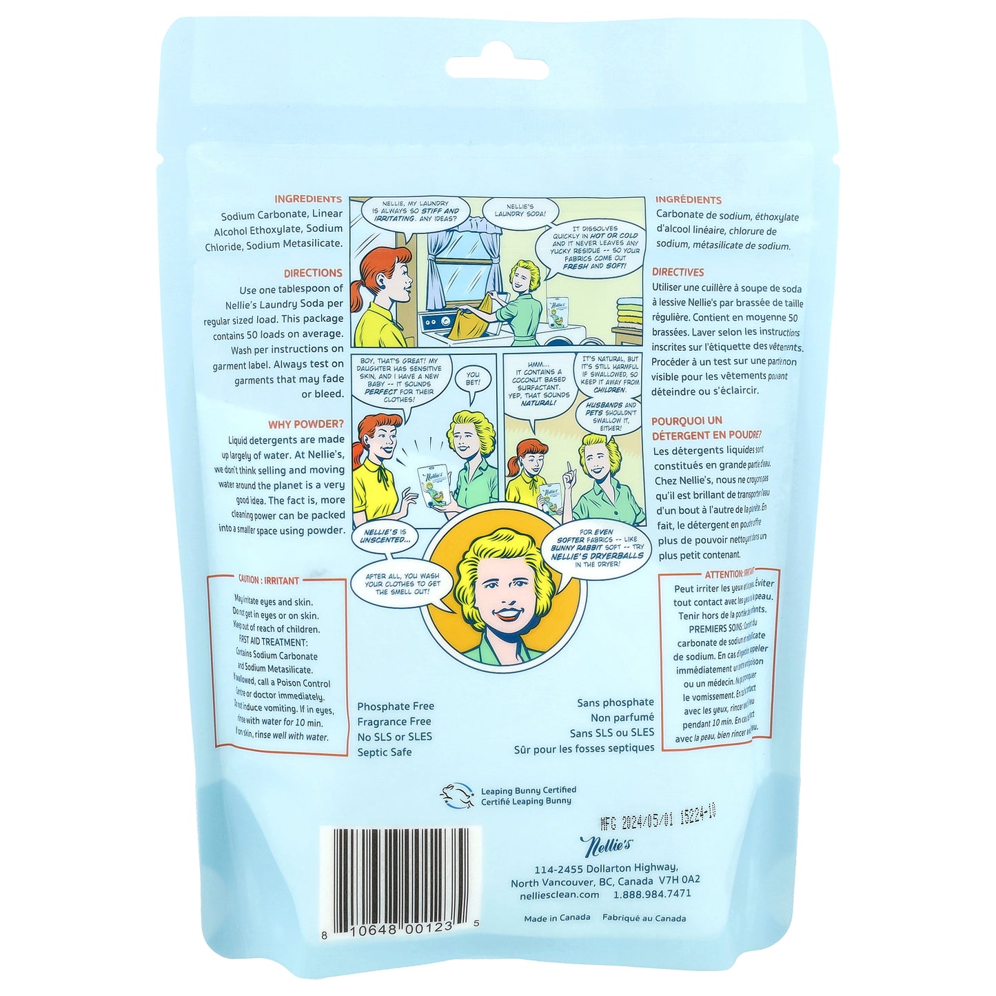 Nellie's, Laundry Soda, Fragrance Free, 50 Loads, 1.6 lb (726 g)