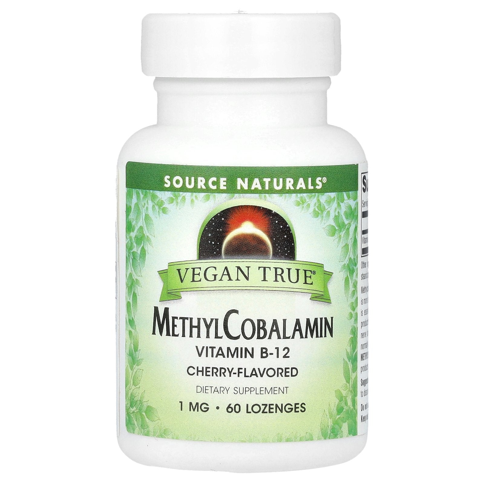 Source Naturals, Vegan True, MethylCobalamin Vitamin B-12, Cherry , 1 mg, 60 Lozenges