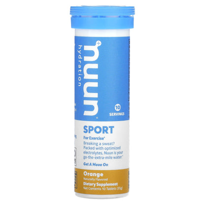 Nuun, Hydration, Sport, Effervescent Electrolyte Supplement, Orange, 10 Tablets