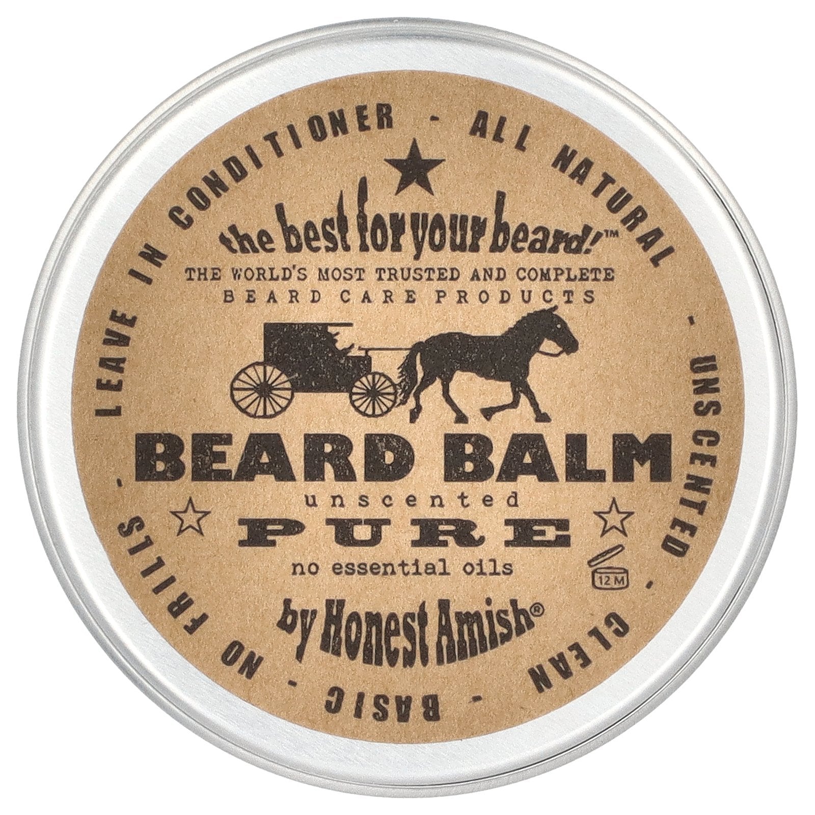 Honest Amish, Pure Beard Balm, Unscented, 2 oz (60 ml)