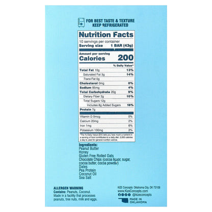 KiZE Life Changing Bar, Oatmeal Chocolate Chip, 10 Bars, 1.5 oz (43 g) Each