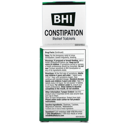 MediNatura, BHI, Constipation Relief, 100 Tablets