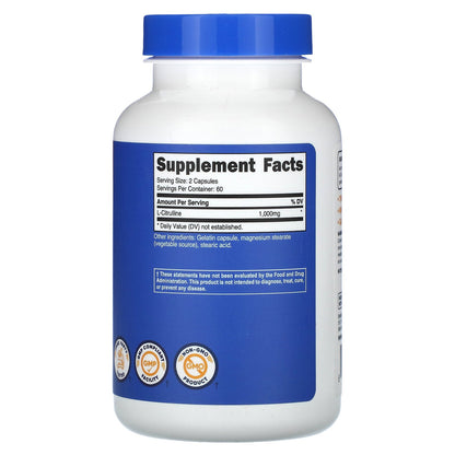 Nutricost, L-Citrulline, 120 Capsules (500 mg per Capsule)