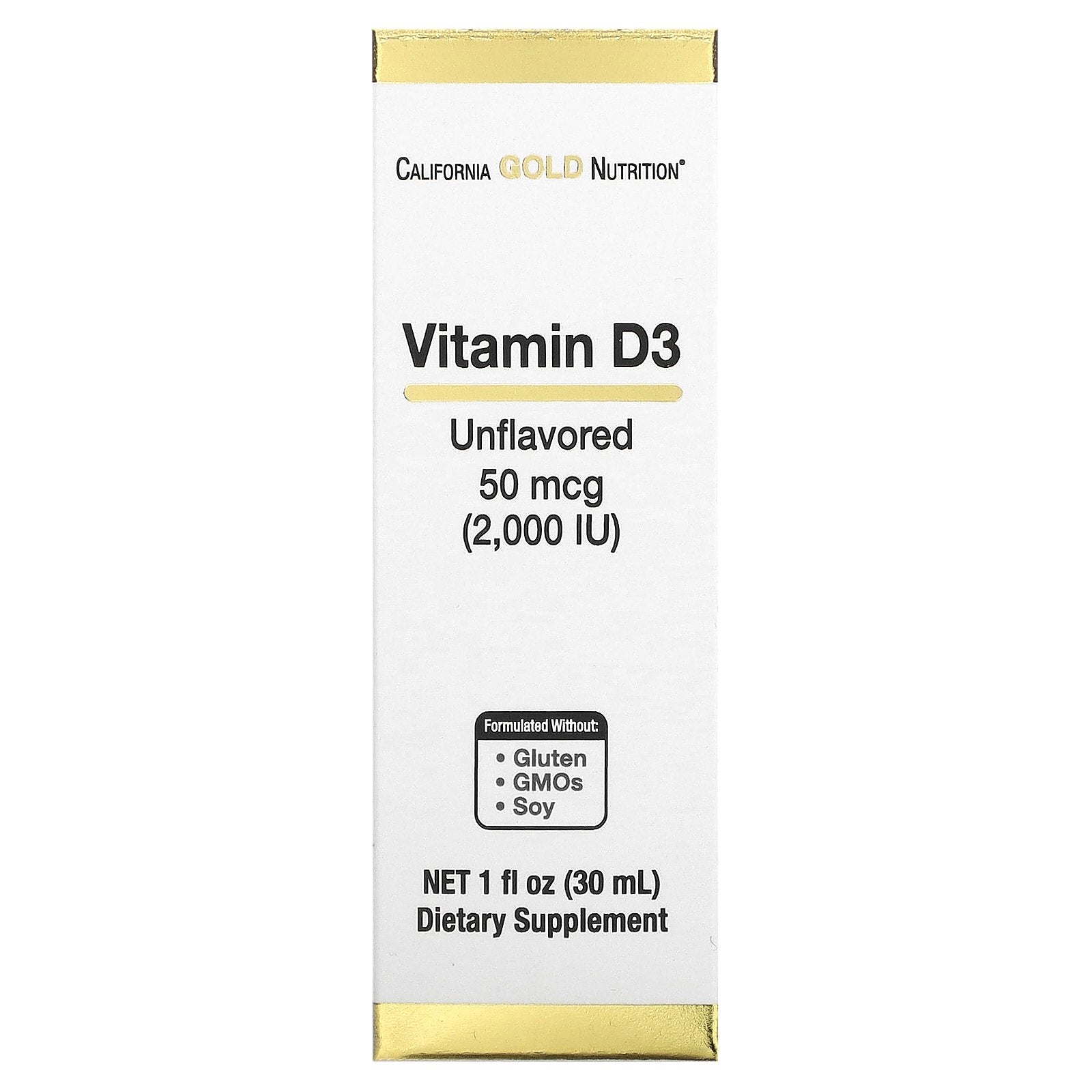 California Gold Nutrition, Vitamin D3, Unflavored, 2,000 IU, 1 fl oz (30 ml)