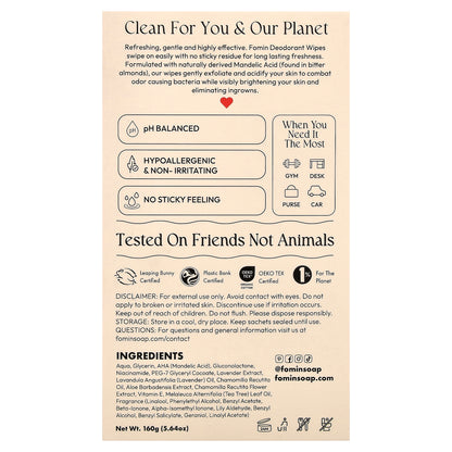 fomin, Deodorant Wipes, Patchouli Blossom, 15 Individually Wrapped Wipes