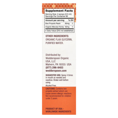 Wedderspoon, Manuka Honey & Propolis Throat Spray, Original Honey, MGO 400+, 1 fl oz (30 ml)