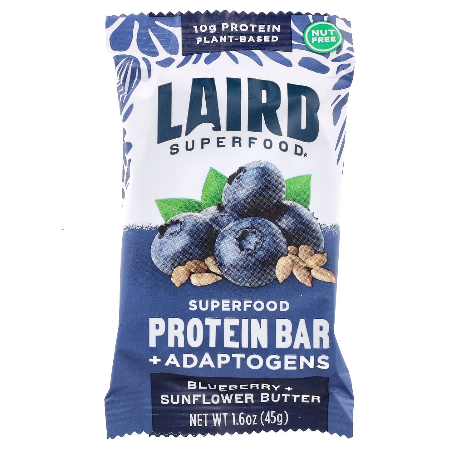 Laird Superfood, Protein Bar + Adaptogens, Blueberry + Sunflower Butter, 10 Bars, 1.6 oz (45 g) Each