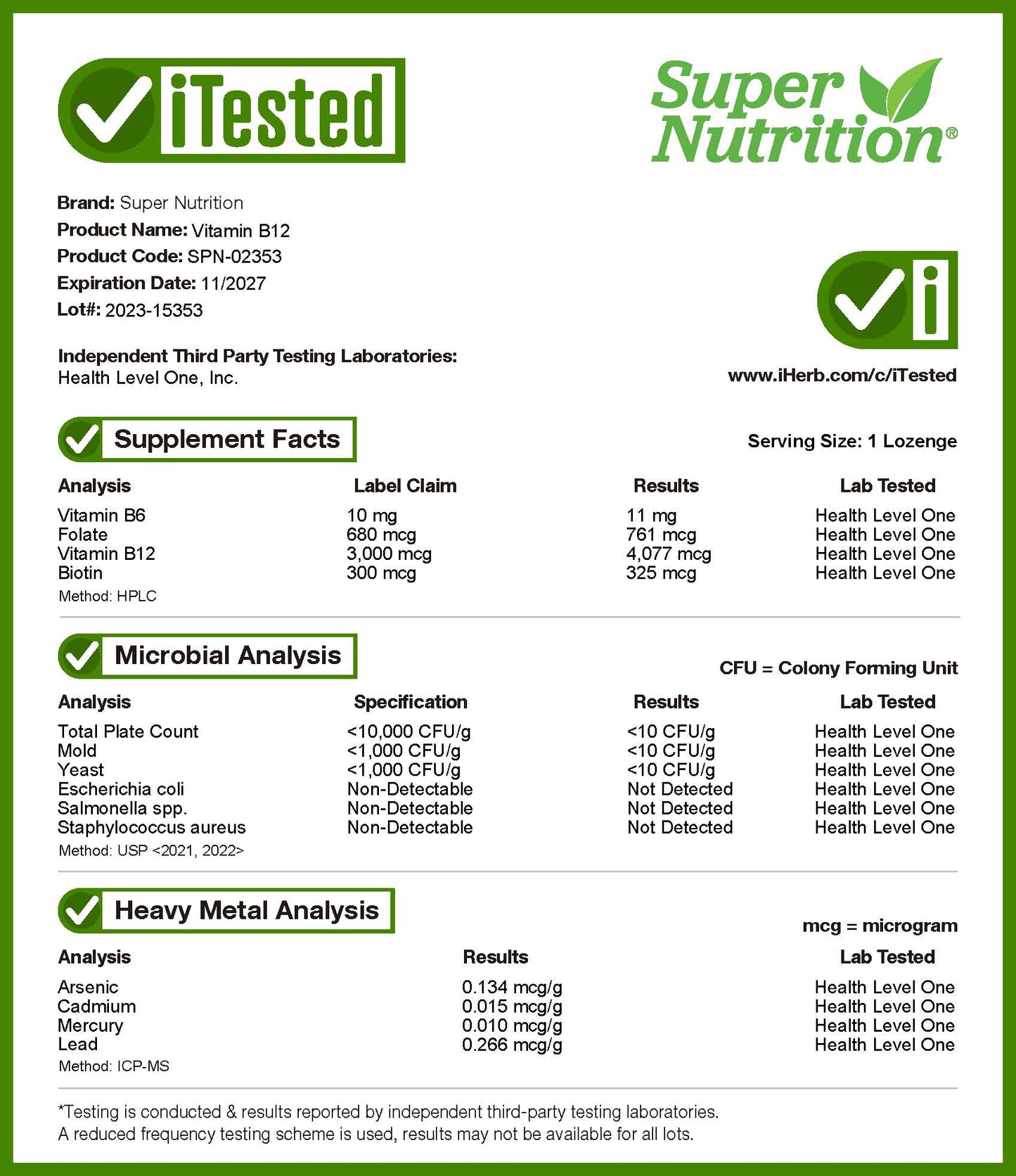 Super Nutrition, Vitamin B12, Cherry, 3,000 mcg, 100 Lozenges