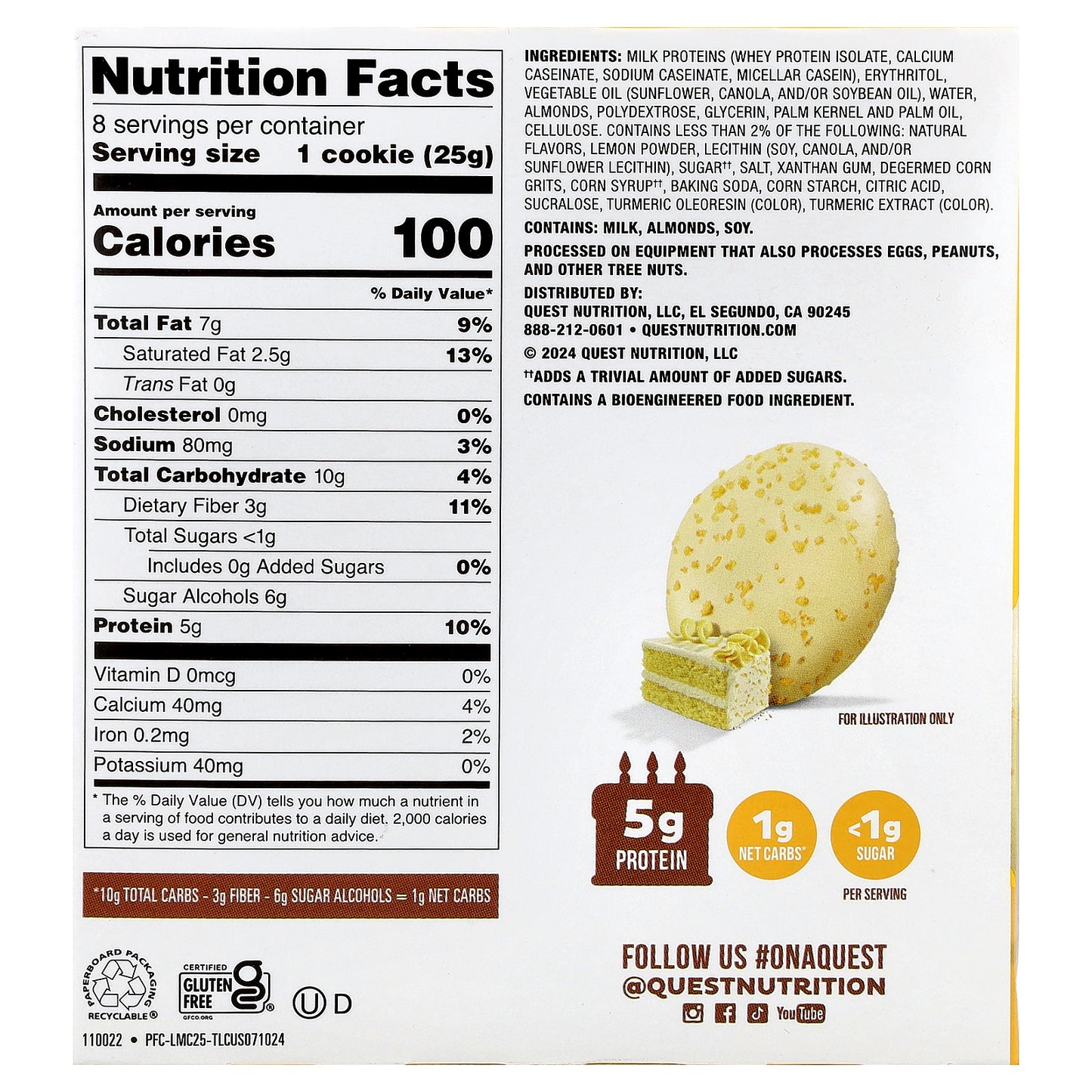 Quest Nutrition, Bake Shop Frosted Cookies, Lemon Cake, 8 Cookies, 0.88 oz (25 g) Each