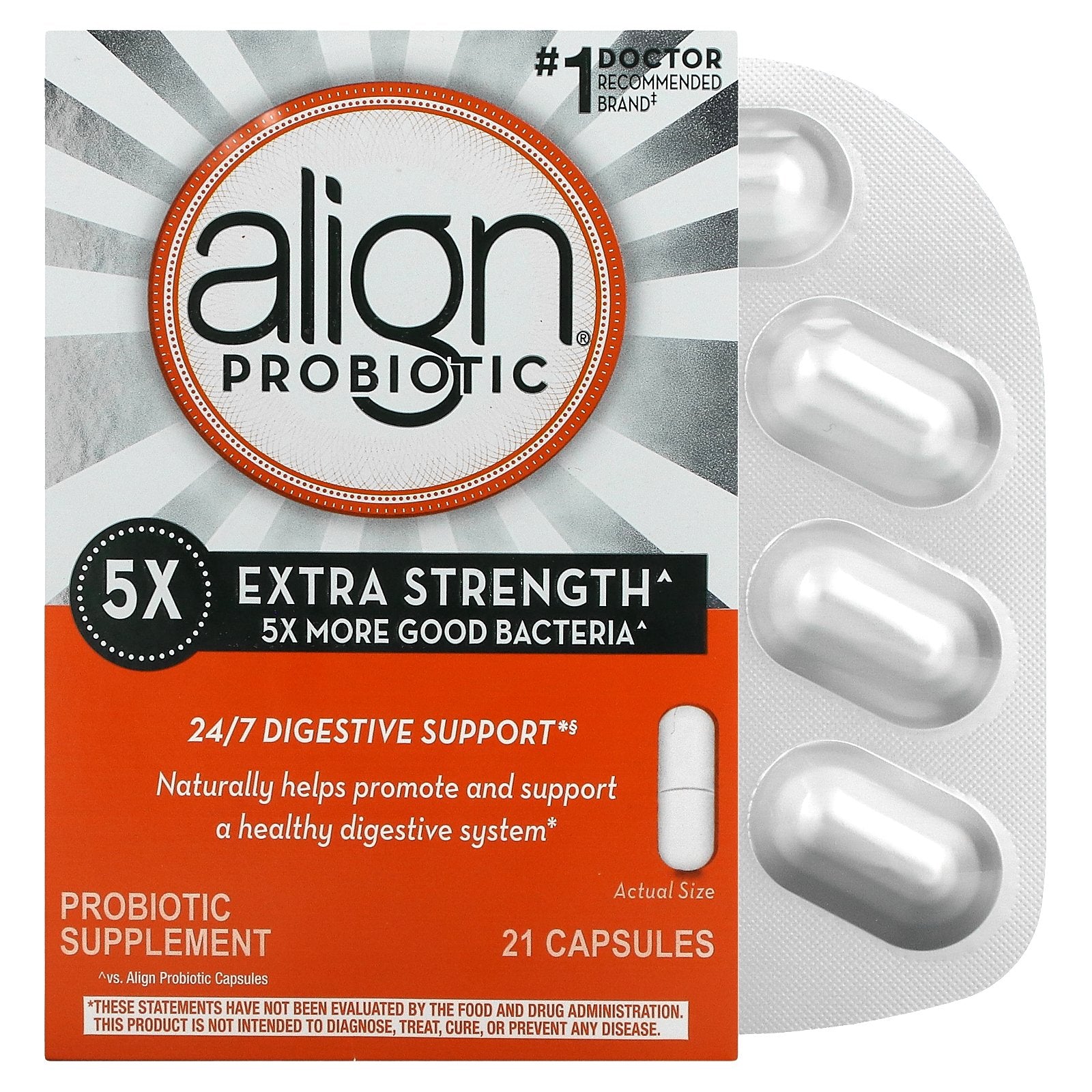 Align Probiotics, 24/7 Digestive Support, Probiotic Supplement, Extra Strength, 17.5 mg , 21 Capsules