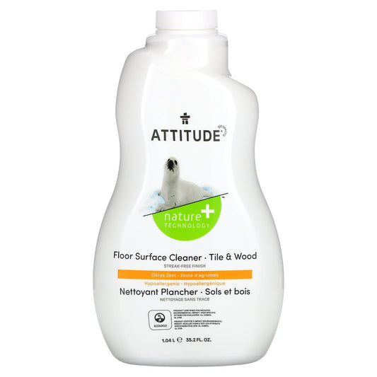 ATTITUDE, Floor Surface Cleaner, For Tile & Wood, Citrus Zest, 35.2 fl oz (1.04 l)