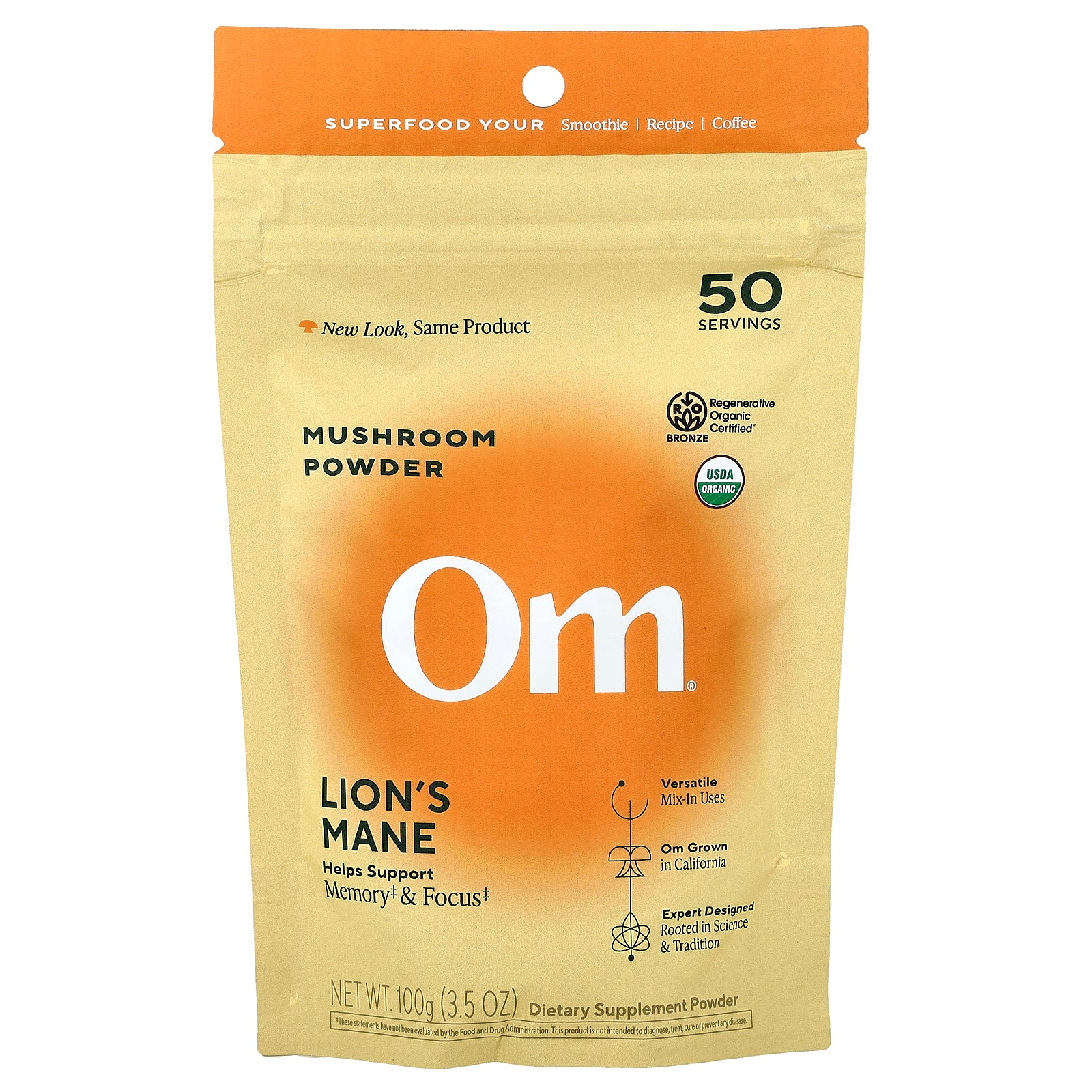 Om Mushrooms, Lion's Mane, Mushroom Powder, 3.5 oz (100 g)