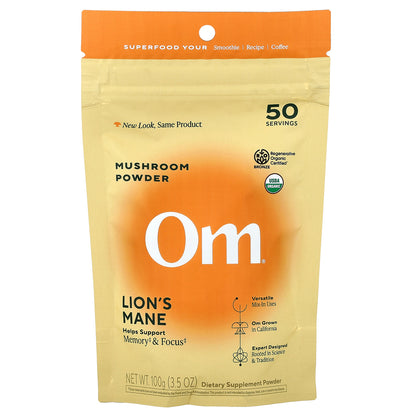 Om Mushrooms, Lion's Mane, Mushroom Powder, 3.5 oz (100 g)