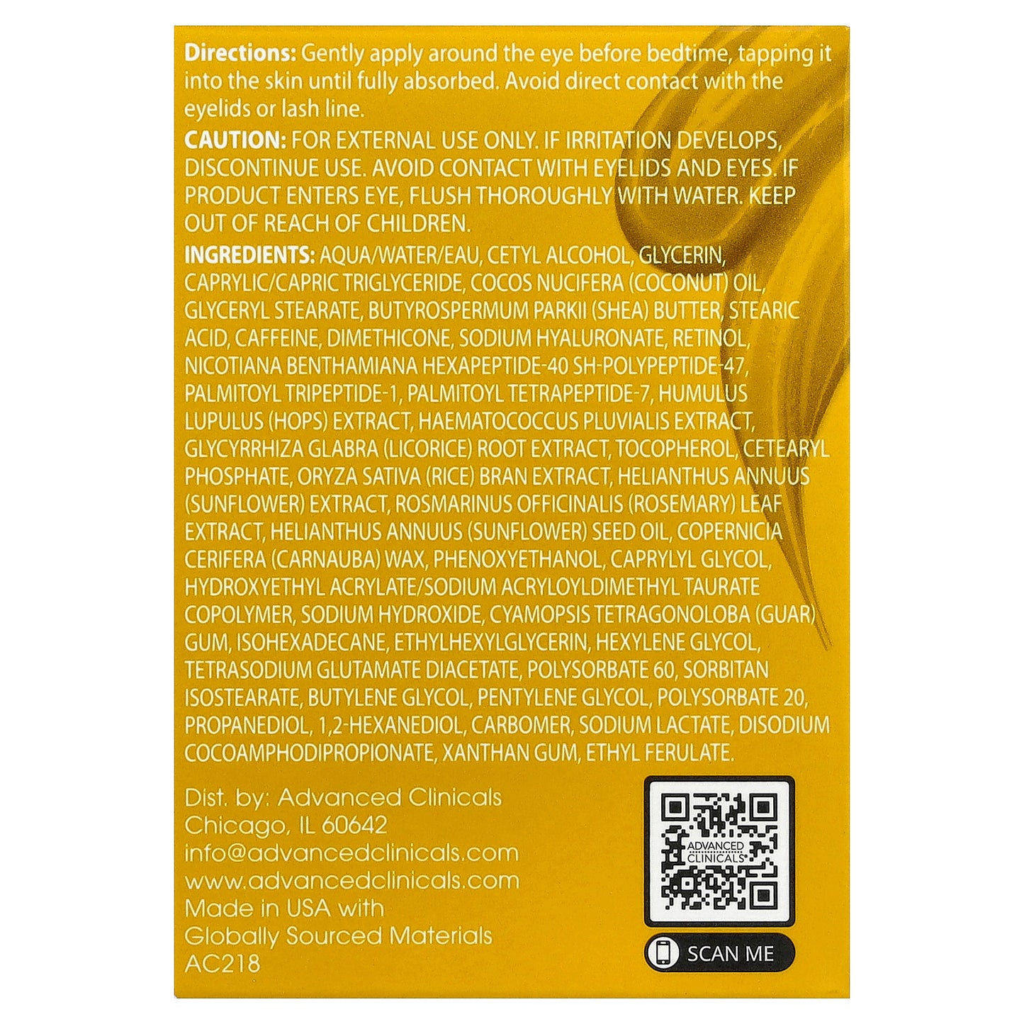 Advanced Clinicals, Firming Retinol + Peptide Eye Cream, 1 fl oz (30 ml)