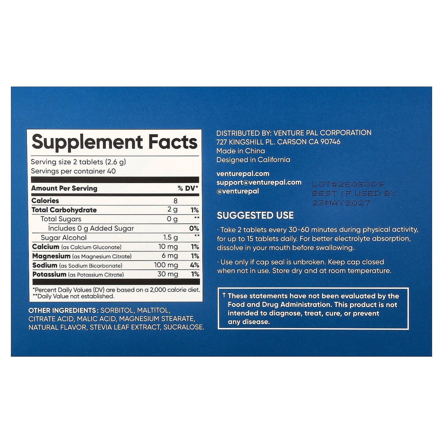 Venture Pal, Salt Tablets Chewable Electrolytes, Orange, 4 Tubes, 20 Tablets Each