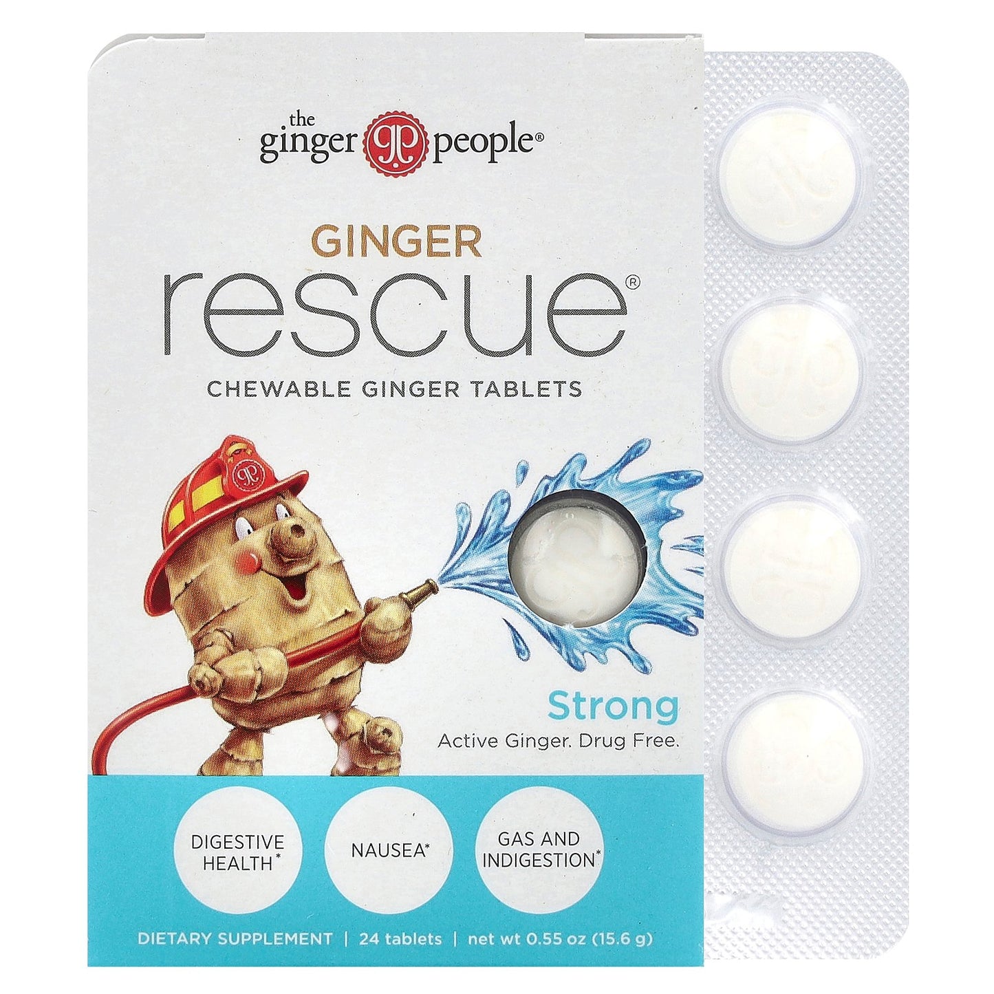 The Ginger People, Ginger Rescue, Chewable Ginger Tablets, Strong, 24 Tablets