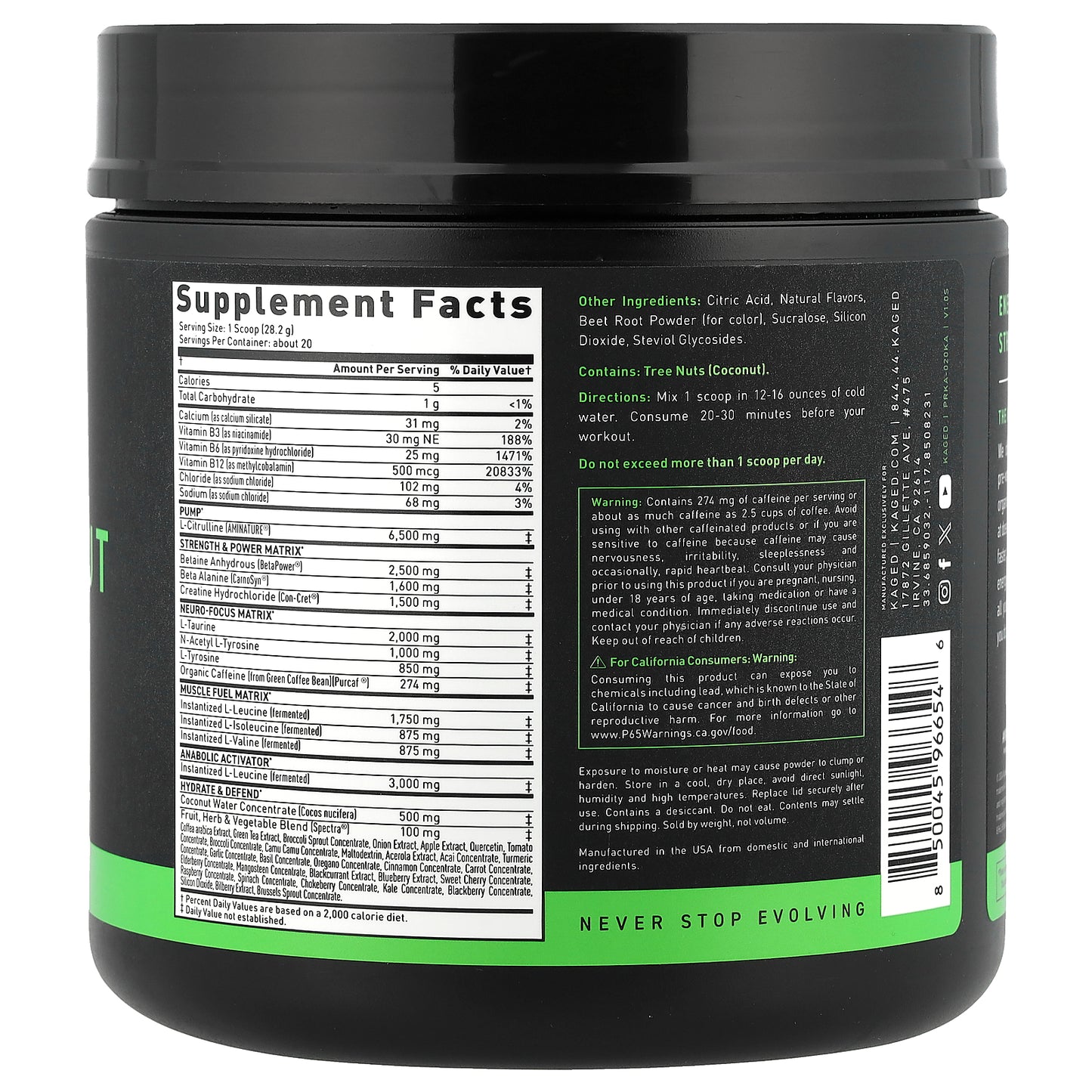 Kaged, PRE-KAGED, Pre-Workout, Krisp Apple, 1.3 lb (592 g)