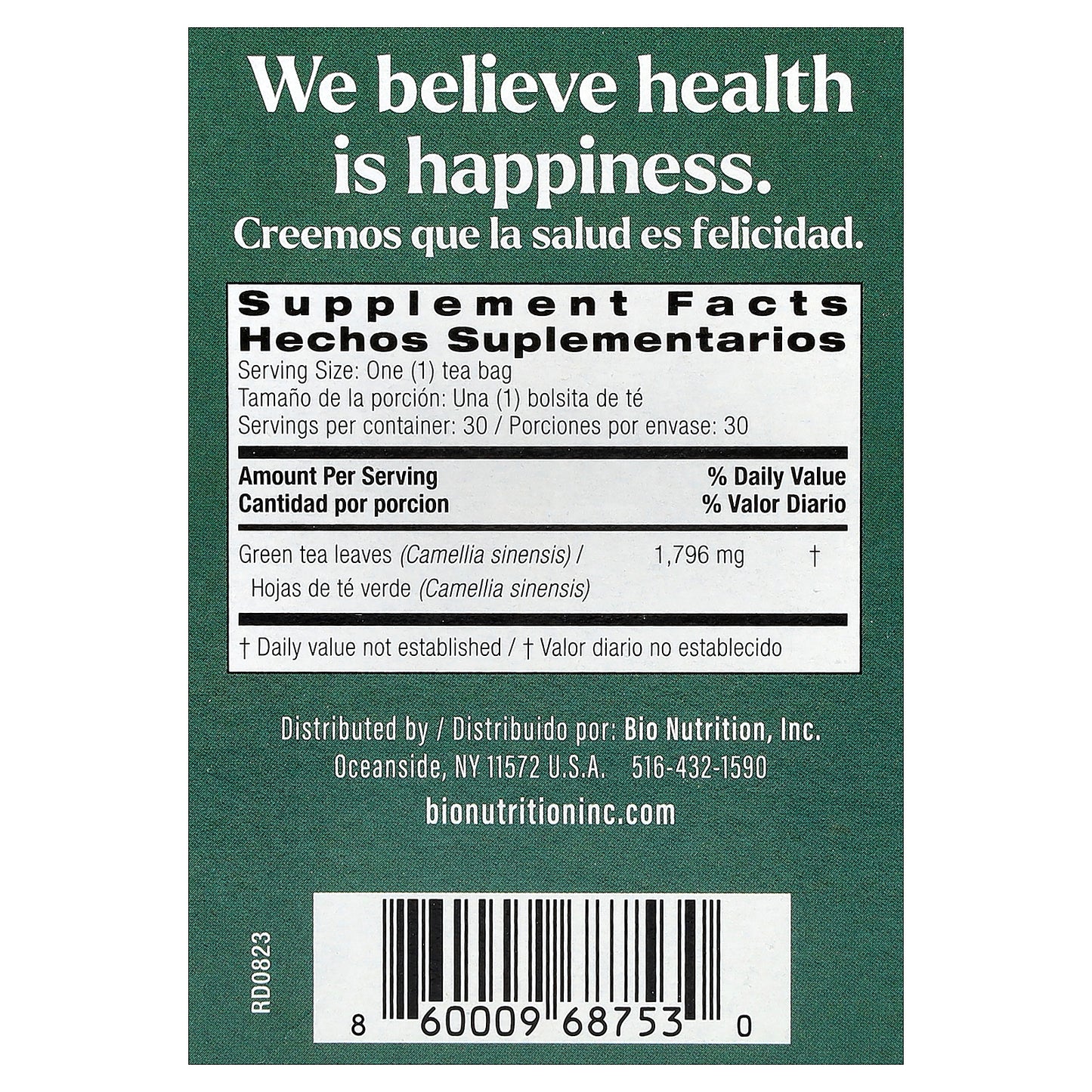 Bio Nutrition, Green Tea, 30 Tea Bags, 1.9 oz (53.9 g)