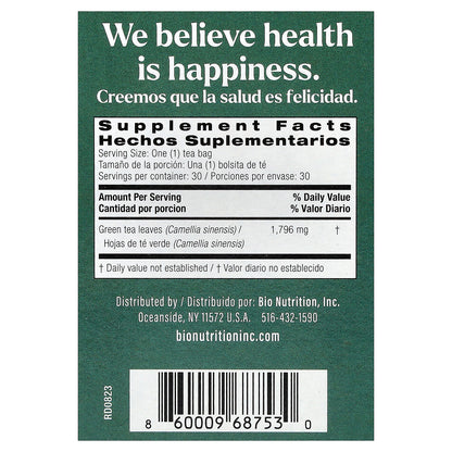 Bio Nutrition, Green Tea, 30 Tea Bags, 1.9 oz (53.9 g)