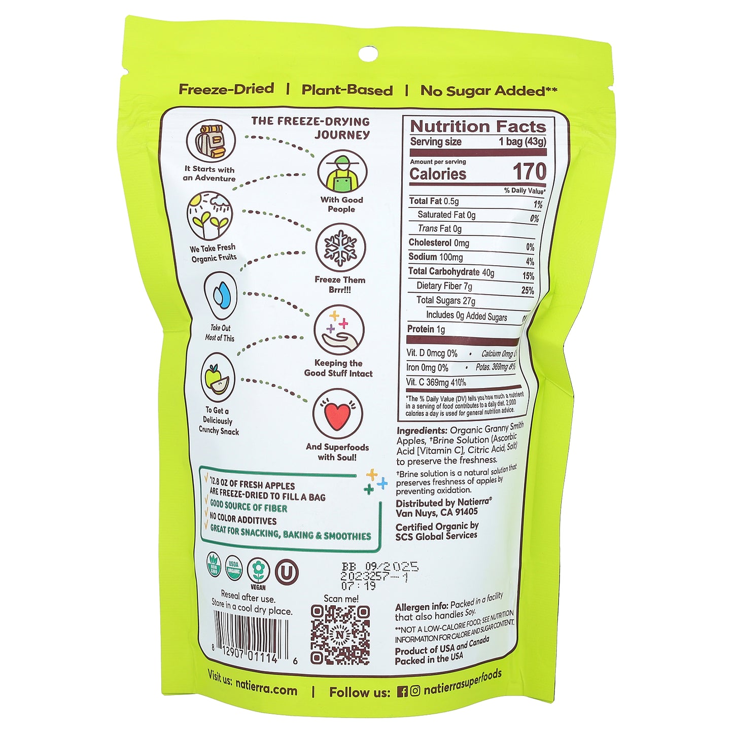 Natierra, Organic Freeze-Dried Apples, 1.5 oz (43 g)