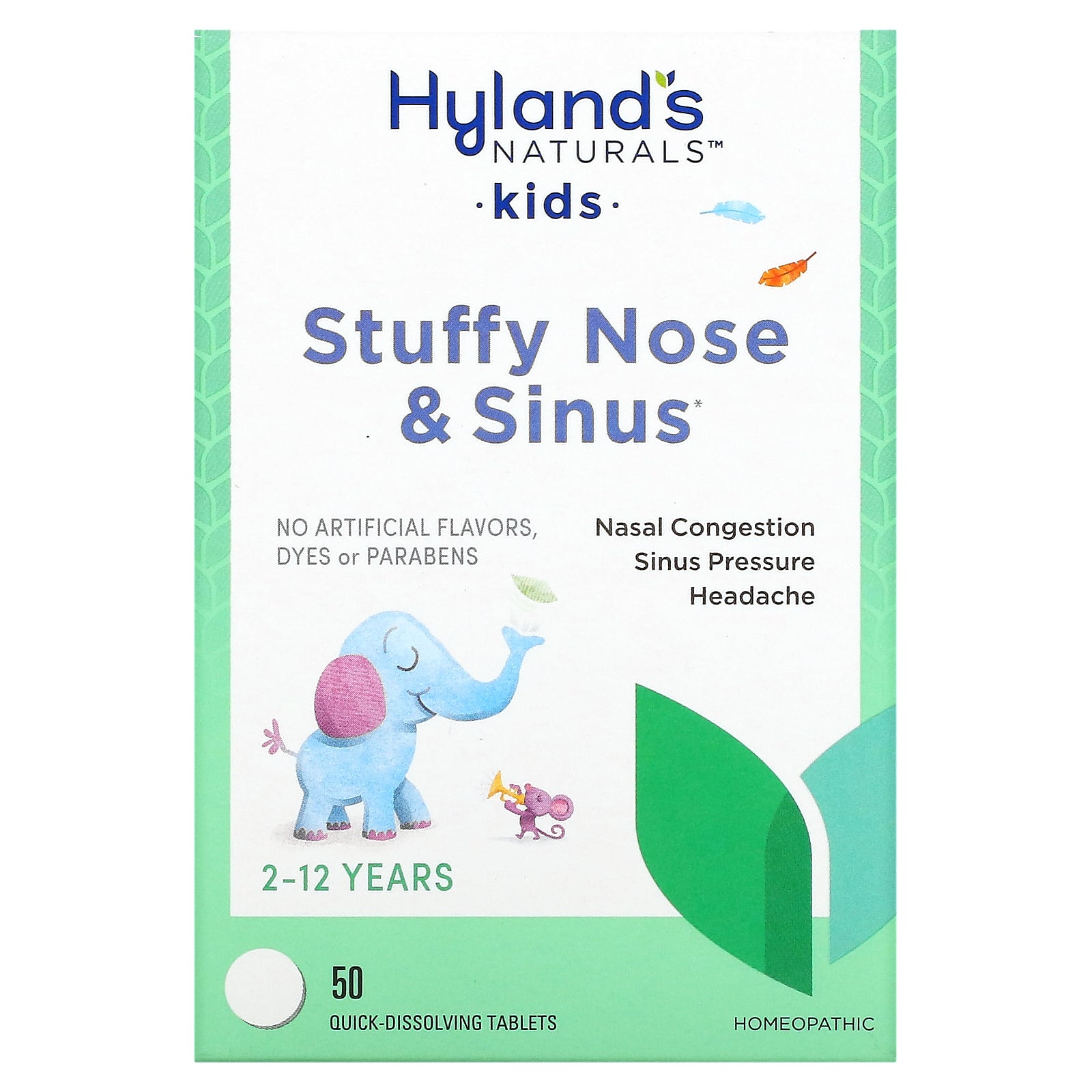 Hyland's Naturals, Kids, Stuffy Nose and Sinus, 2-12 Years, 50 Quick-Dissolving Tablets